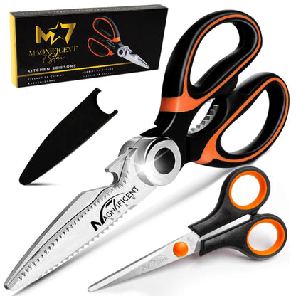 Magnificent Kitchen Scissor, Heavy Duty Scissors for Kitchen Use with Safety Cover & Soft Grip & Multi-Functional Utility Scissors, Shears for Meat Poultry Herbs Cutting, Bottle Jar Opener