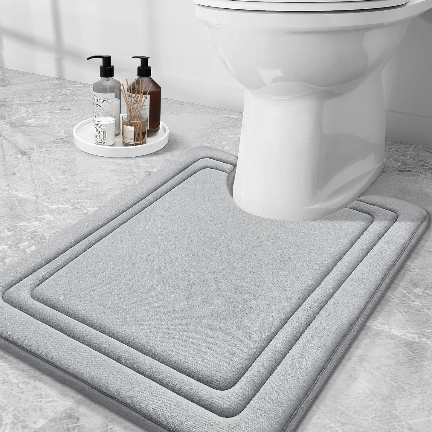 smiry Memory Foam Bath Mat - 40 x 60cm, Non-Slip, Super Absorbent, Comfortable - Machine-Washable Floor Rug, Dark Grey