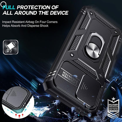 LeYi for Samsung Galaxy A32 5G Case with Slide Camera Cover and 2 Tempered Glass Screen Protector,Ring Holder Full Body Protective Heavy Duty Shockproof Silicone Tough Hard Armour Phone Cover, Black