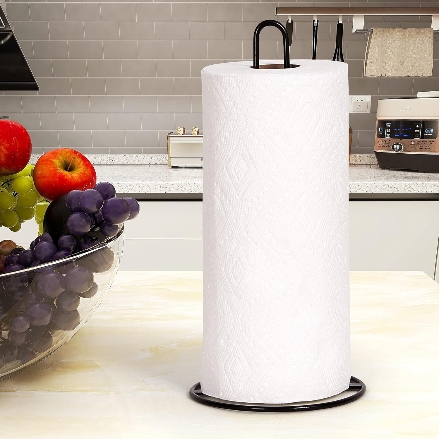 Kitchen Roll Holder Free Standing, OBODING, Paper Towel Holder Countertop, Black Kitchen Towel Holders for Standard and Large Sized Rolls, for Kitchen Countertop and Dining Table (Black)