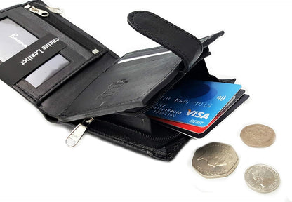 Wallets Mens Slim RFID Blocking Genuine Leather with Zip Coin Pocket, Banknote Compartments, Card Holders Pouch ID Window. Wallet for Men with Gift Box (Jet Black)