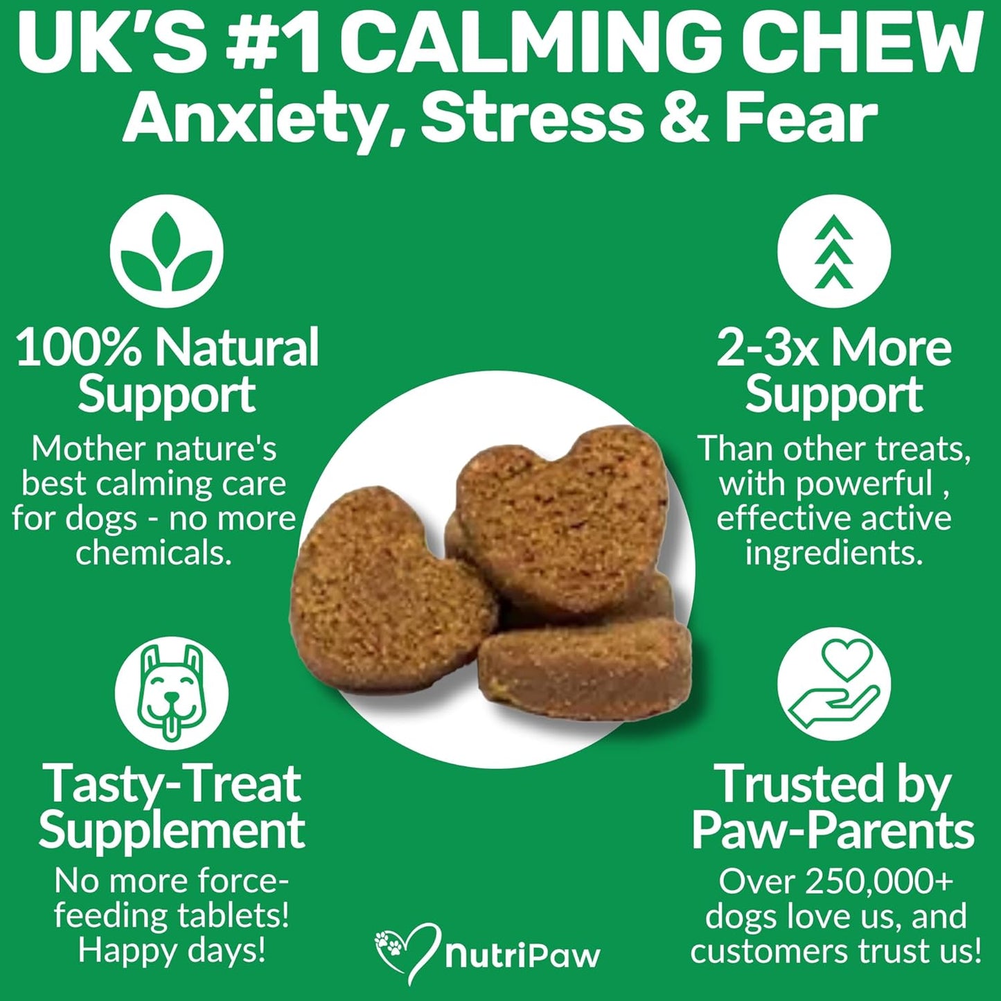 NutriPaw Calming Treats For Dogs - Reduce Stress, Fear, Separation, Barking, Hyperactivity, Reactivity, Aggression, Travel - Calm without Drowsiness dogs