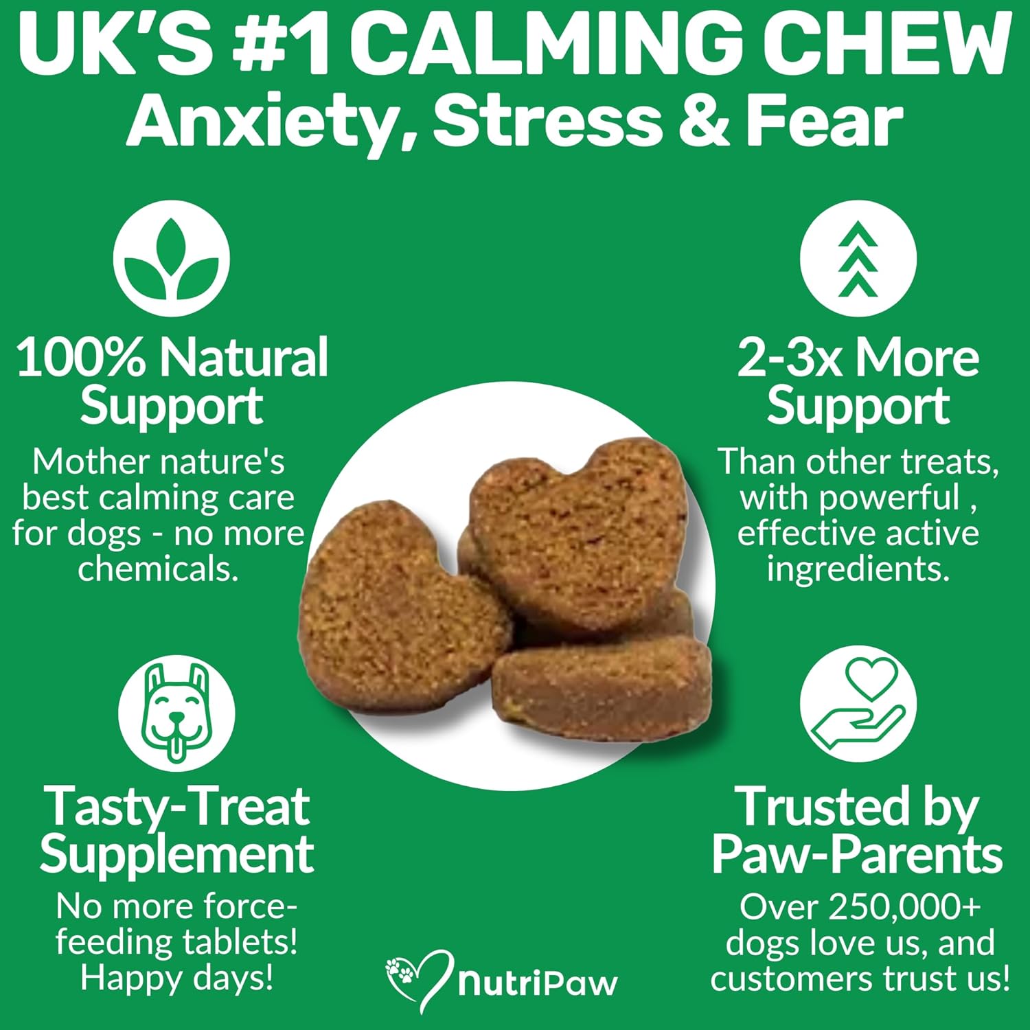 NutriPaw Calming Treats For Dogs - Reduce Stress, Fear, Separation, Barking, Hyperactivity, Reactivity, Aggression, Travel - Calm without Drowsiness dogs