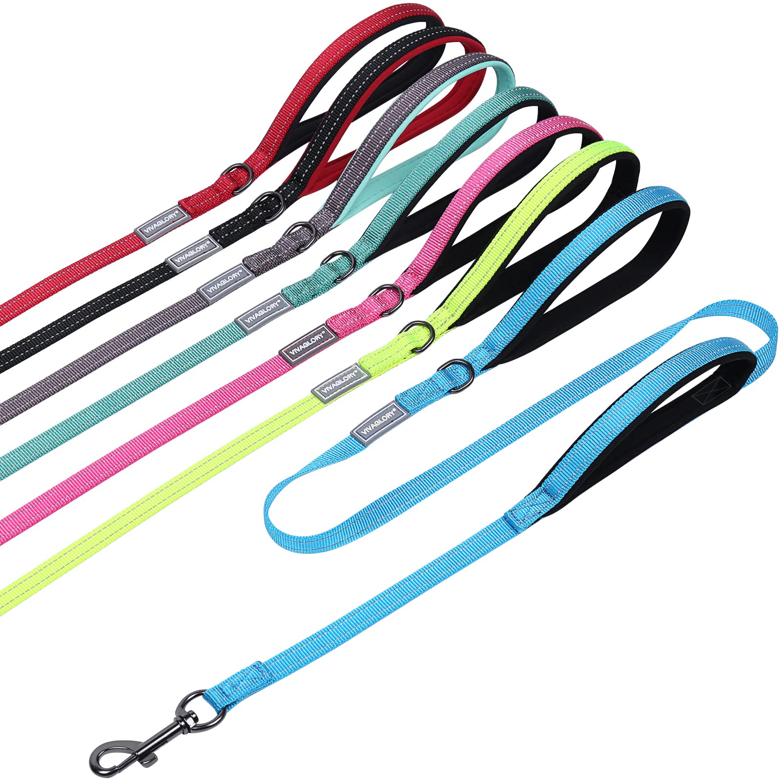 Traffic Handle Dog Lead, Soft Two Padded Handles Dog Leash, Strong Reflective & Metal Hook Training Dog Lead, Black