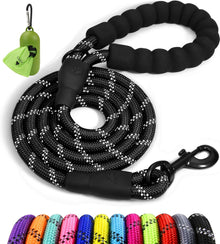 Taglory Rope Dog Lead with Soft Padded Handle, 1.2 m Reflective Lead and Multi-Colour for Small Dogs, 1.0 cm, Black