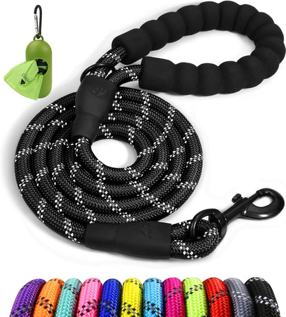 Taglory Rope Dog Lead with Soft Padded Handle, 1.2 m Reflective Lead and Multi-Colour for Small Dogs, 1.0 cm, Black