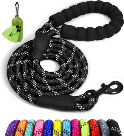 Taglory Rope Dog Lead with Soft Padded Handle, 1.2 m Reflective Lead and Multi-Colour for Small Dogs, 1.0 cm, Black
