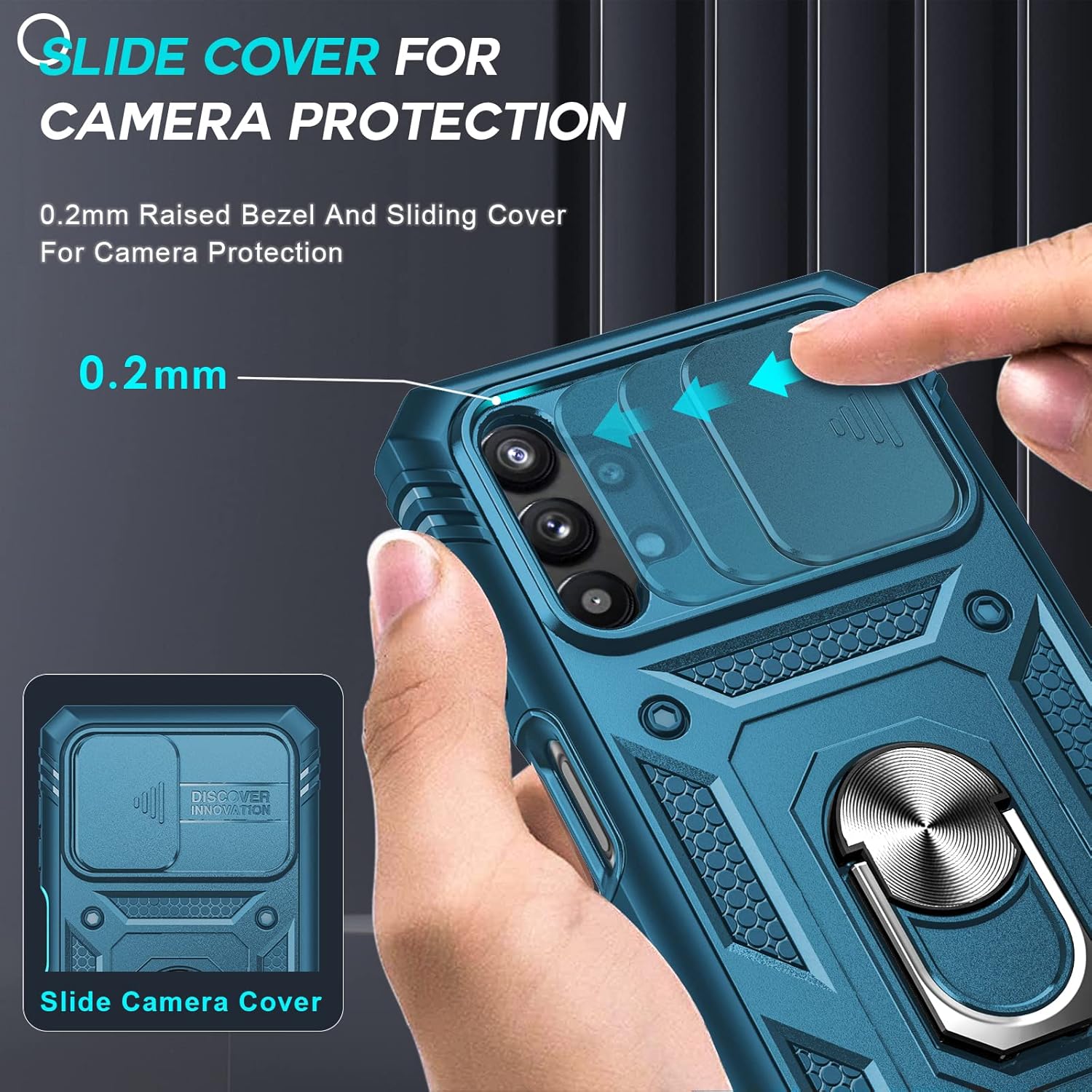 LeYi for Samsung Galaxy A32 5G Case and 2 Tempered Glass Screen Protector with Slide Camera Cover, Ring Holder Full Body Protective Heavy Duty Shockproof Silicone Tough Hard Armour Phone Case,Sea Blue