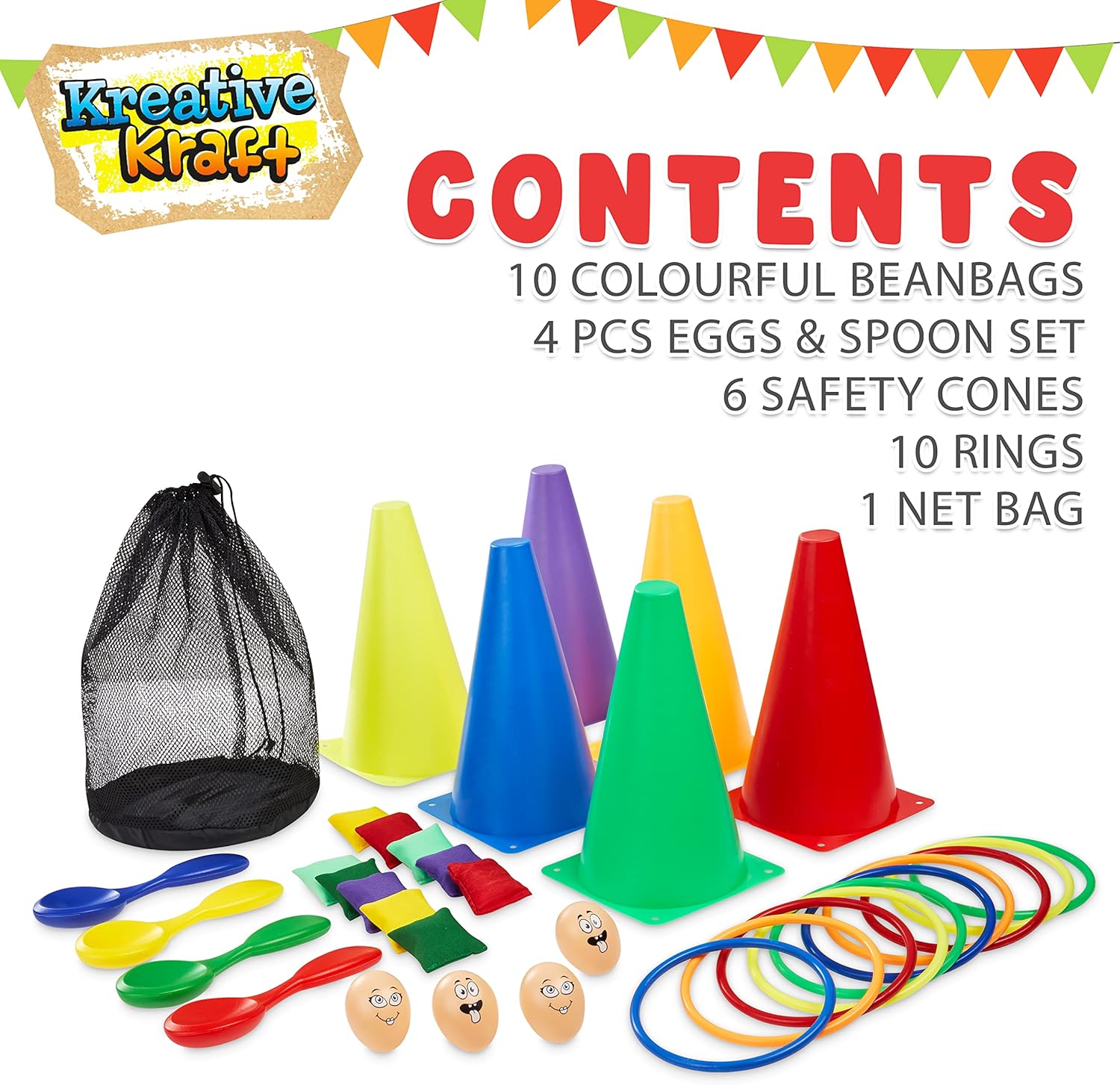 Kids Games Outdoor Play Equipment for Kids Adults Family Garden Toys Sports Day Kit Egg and Spoon Race Ring Toss Sack Race Bean Bag Snakes and Ladders (4 in 1 Set)