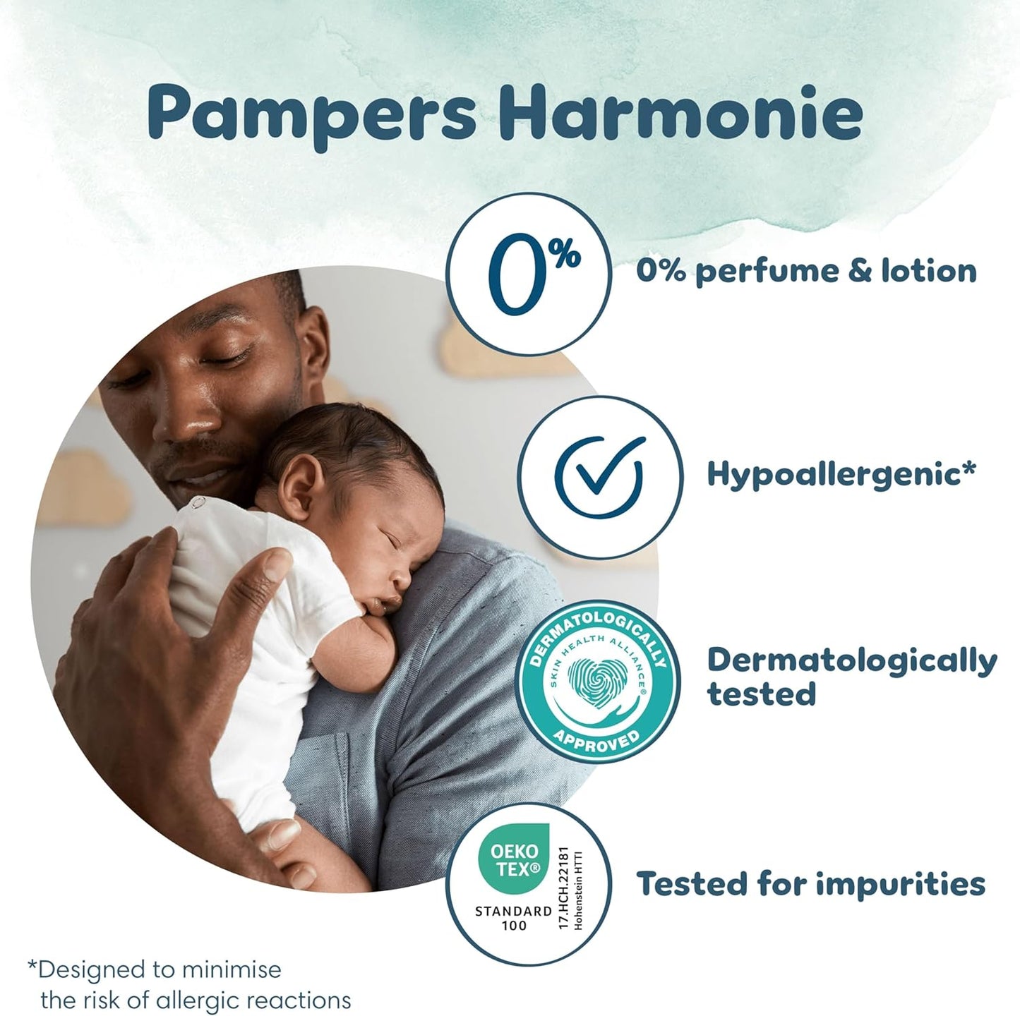 Pampers Harmonie Nappies Size 2, 204 Nappies, 4kg-8kg, Monthly Pack, Gentle Skin Protection with 100 Percent Pampers Protection