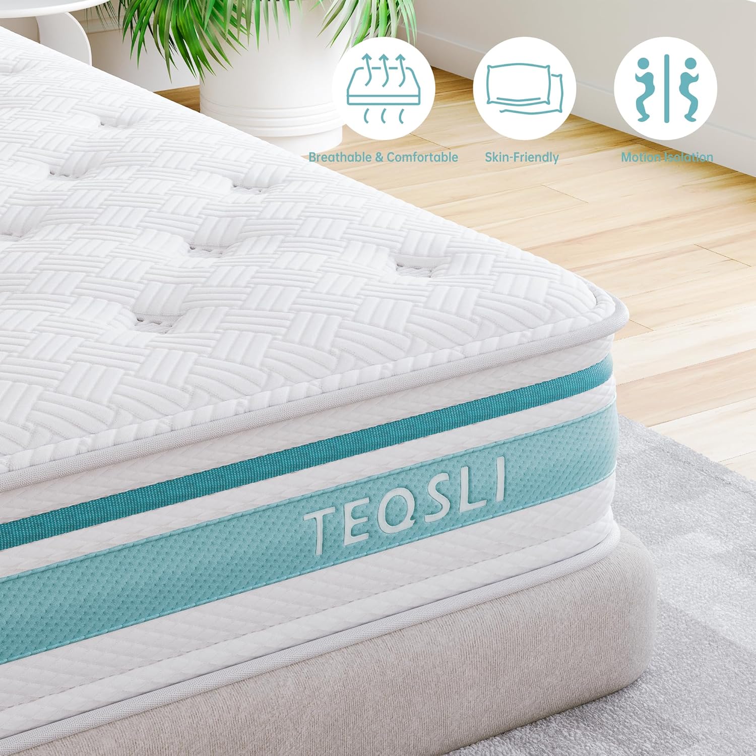 TeQsli 4FT6 Double Mattress, 10 Inch Gel Memory Foam Hybrid - 7 Zone Orthopedic Pocket Sprung Mattress, Medium Firm for Back Pain Relief, 135x190x25 cm