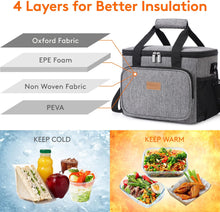 Lifewit 15L (24 Cans) Insulated Lunch Bag, Cooler Bag for Lunch/Work/School/Beach/Picnic (Grey)