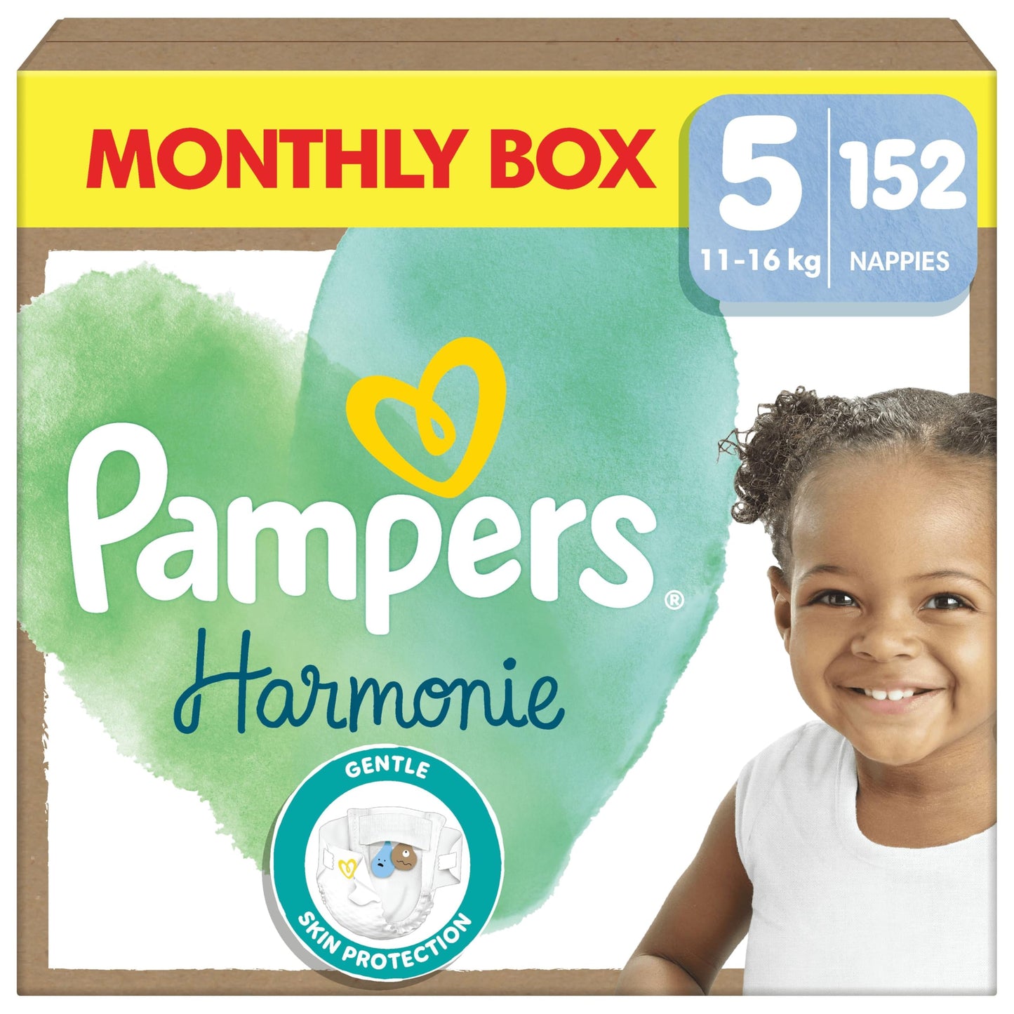 Pampers Harmonie Nappies Size 2, 204 Nappies, 4kg-8kg, Monthly Pack, Gentle Skin Protection with 100 Percent Pampers Protection