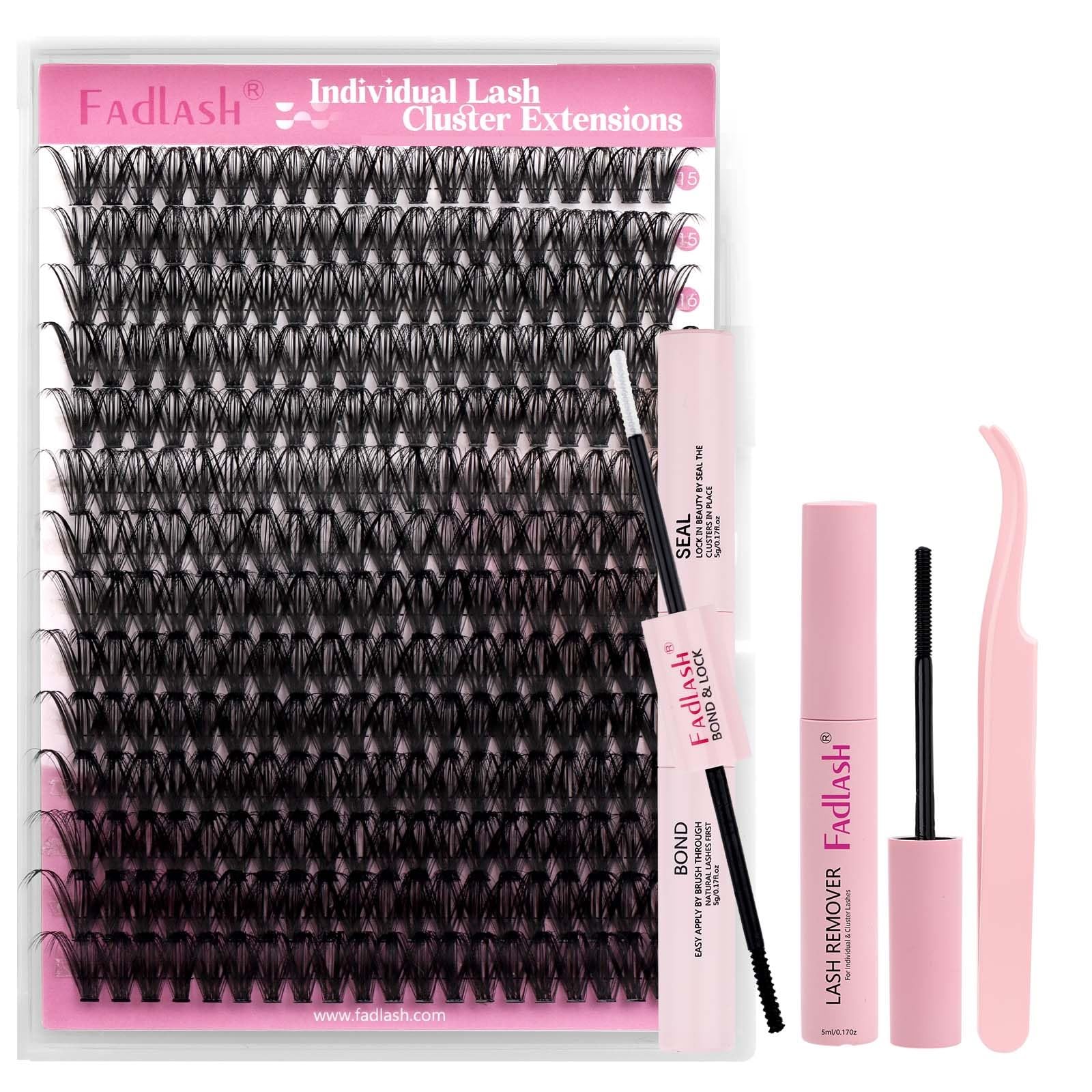 FADLASH DIY Lash Extension Kit Individual Lashes Clusters30P+40P D Curl 8-16mm Lash Bond and Seal, Clusters Lash Glue Remover and Eyelash Tweezers for Eyelash Extensions