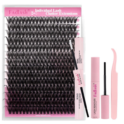 FADLASH DIY Lash Extension Kit Individual Lashes Clusters30P+40P D Curl 8-16mm Lash Bond and Seal, Clusters Lash Glue Remover and Eyelash Tweezers for Eyelash Extensions