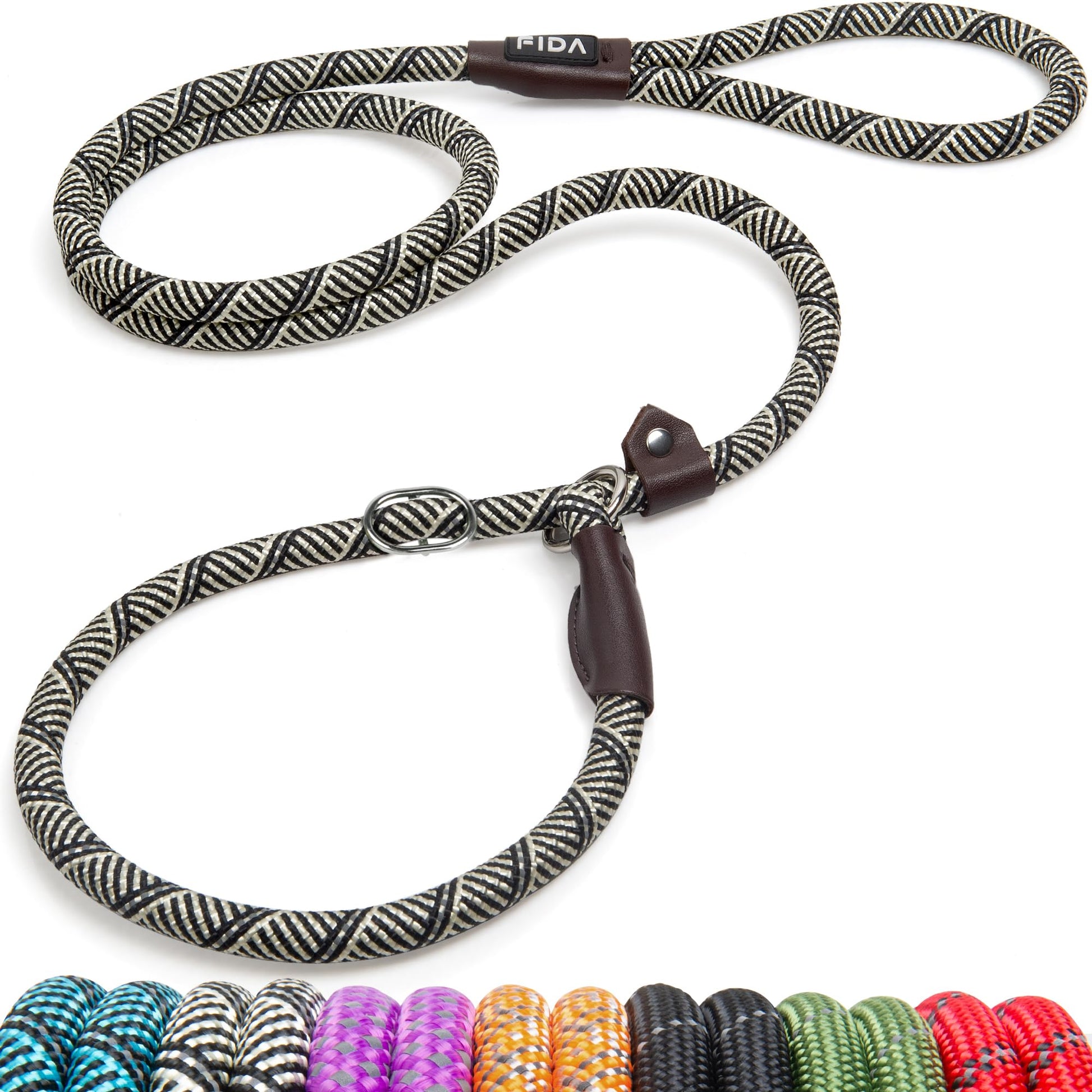 Fida Slip Rope Dog Lead | 1.8m, One-Size-Fits-All, Slip-On Rope Leash. Easy to Slip On, No Collar or Harness Needed. Durable & Weather Resistant Climbers Rope with Reflective Stitching (Green)