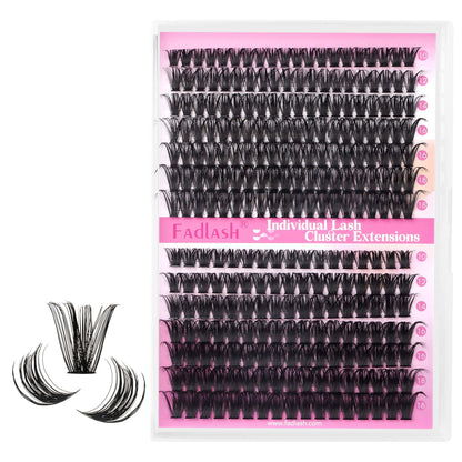 FADLASH DIY Lash Extension Kit Individual Lashes Clusters30P+40P D Curl 8-16mm Lash Bond and Seal, Clusters Lash Glue Remover and Eyelash Tweezers for Eyelash Extensions