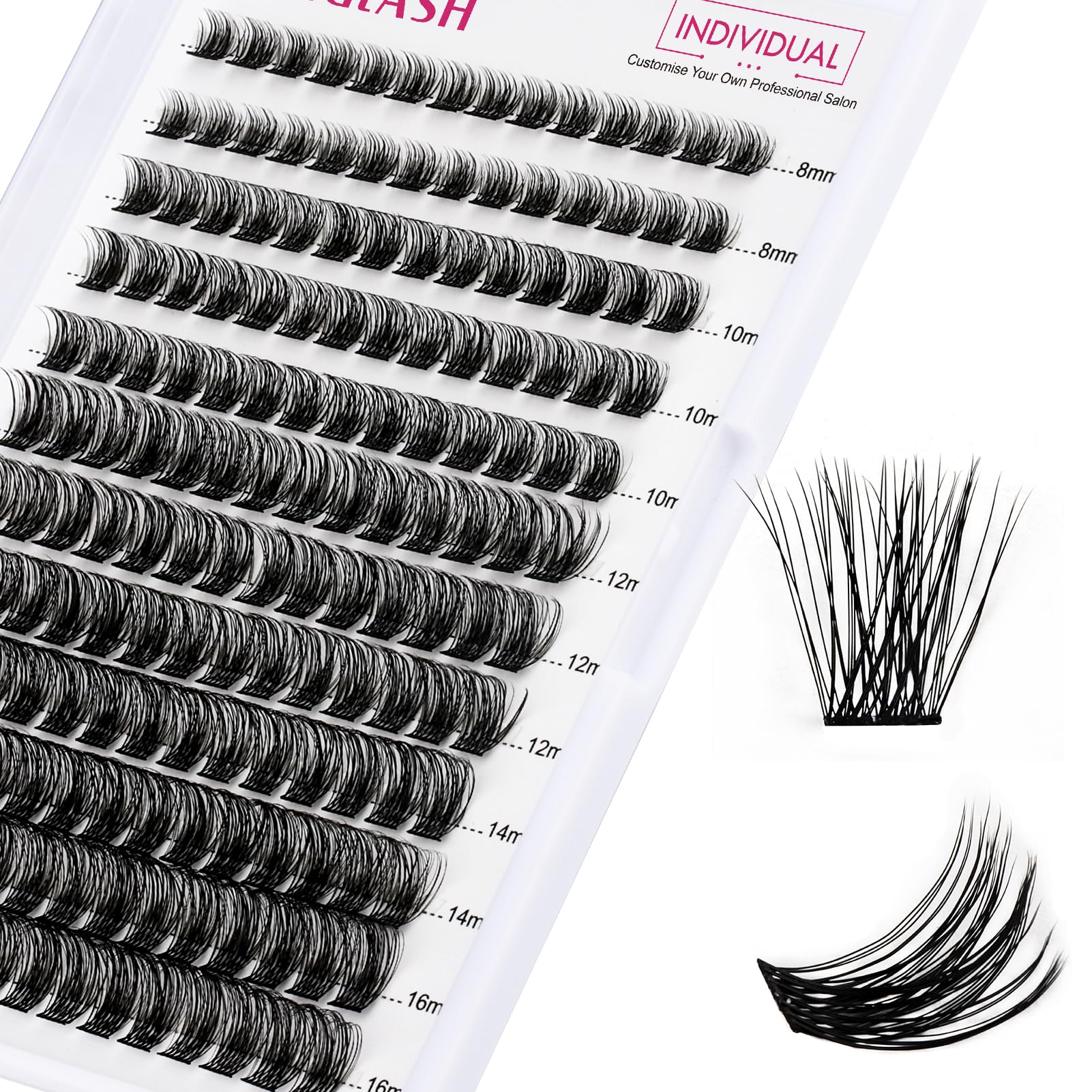 FADLASH DIY Lash Extension Kit Individual Lashes Clusters30P+40P D Curl 8-16mm Lash Bond and Seal, Clusters Lash Glue Remover and Eyelash Tweezers for Eyelash Extensions