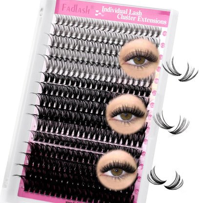 FADLASH DIY Lash Extension Kit Individual Lashes Clusters30P+40P D Curl 8-16mm Lash Bond and Seal, Clusters Lash Glue Remover and Eyelash Tweezers for Eyelash Extensions