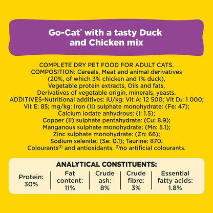 Go-Cat Adult Chicken & Duck Dry Cat Food 10kg (Packaging may vary)