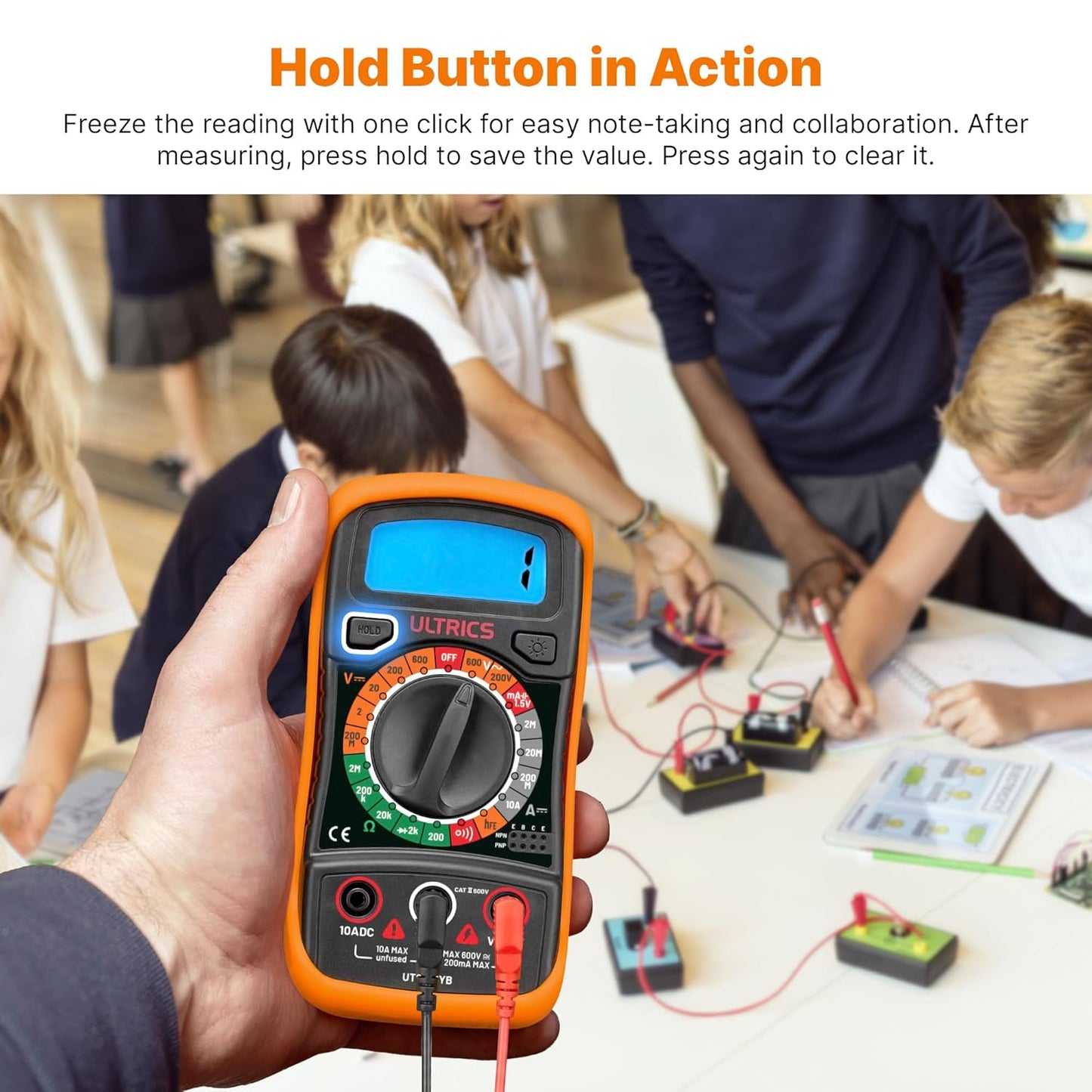 ULTRICS Digital Multimeter, Voltmeter Ammeter Ohmmeter Circuit Checker with Backlight LCD Test Leads, Portable Multi Tester Measures OHM AC DC Voltage Current Resistance Continuity Diodes Transistor