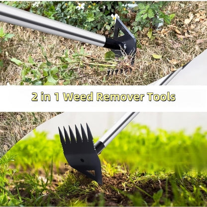 Weed Puller Tool with Long Handle, 2 in 1 Manual Weed Rake and Garden Hoe 150cm Weed Remover Gardening Tools Weeding Pull for Garden Yard Lawn Patio Kids Adluts (F)