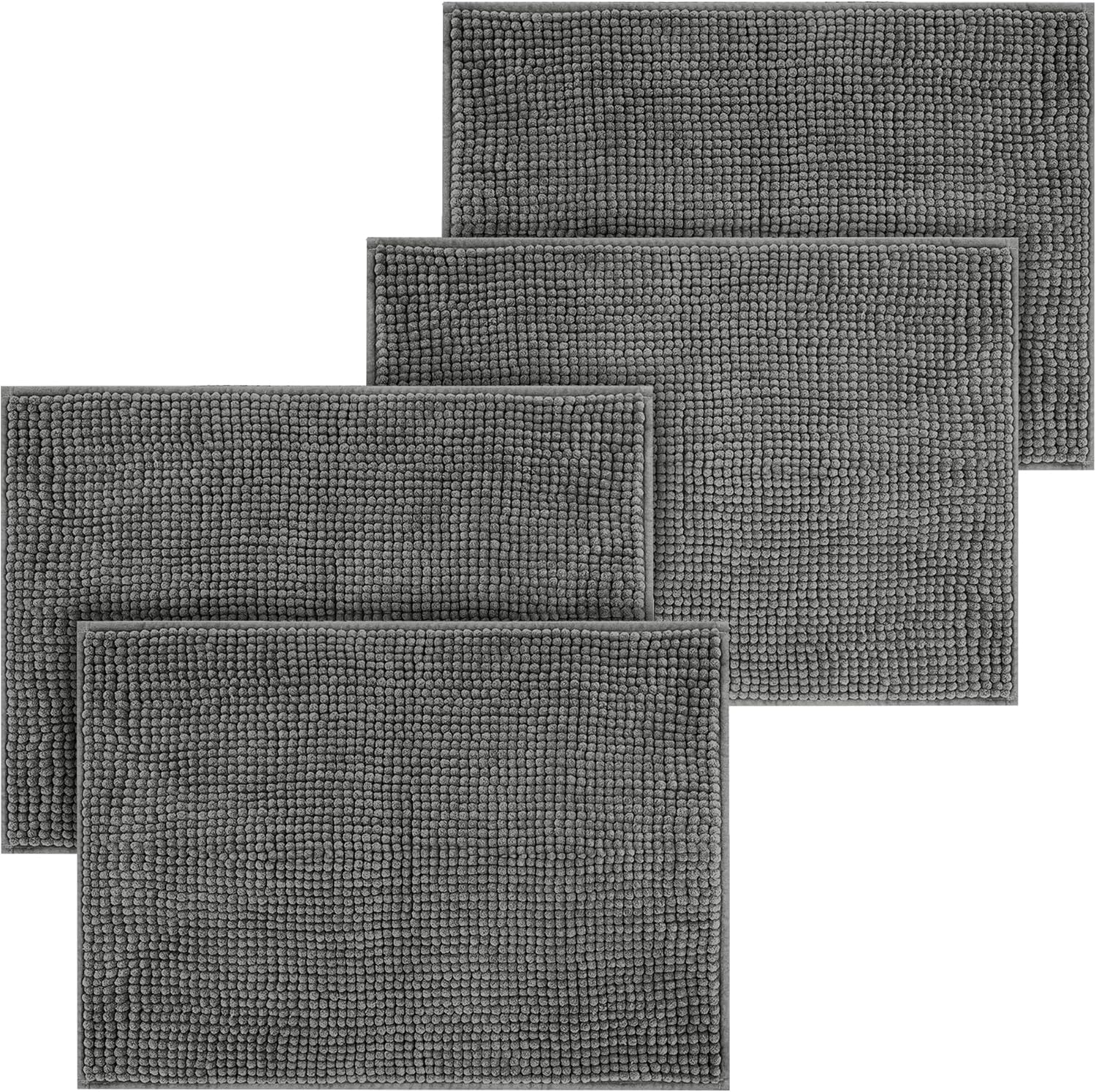 Bath Mat Non Slip Anti Mould 40 x 60 cm – Grey Chenille Bathroom Mat Extra Soft & Fluffy Bathmat Machine Washable Super Water Absorption Shower Mat