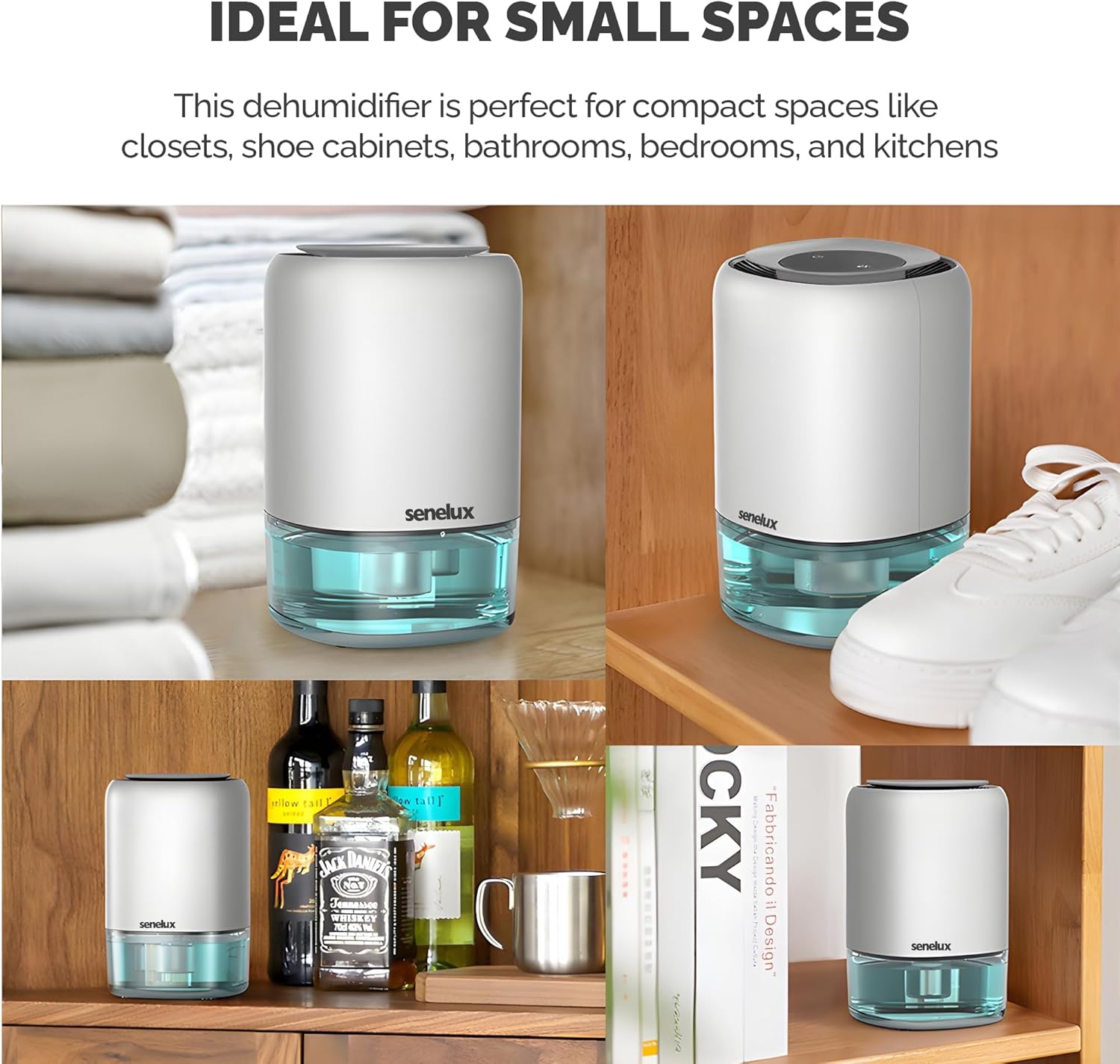 Senelux 1100ml Electric Dehumidifier for Home Damp with 7 Colorful Lights, Portable Small Dehumidifier Auto Shut Off for Drying Clothes, Bedroom, Mould, Wardrobe