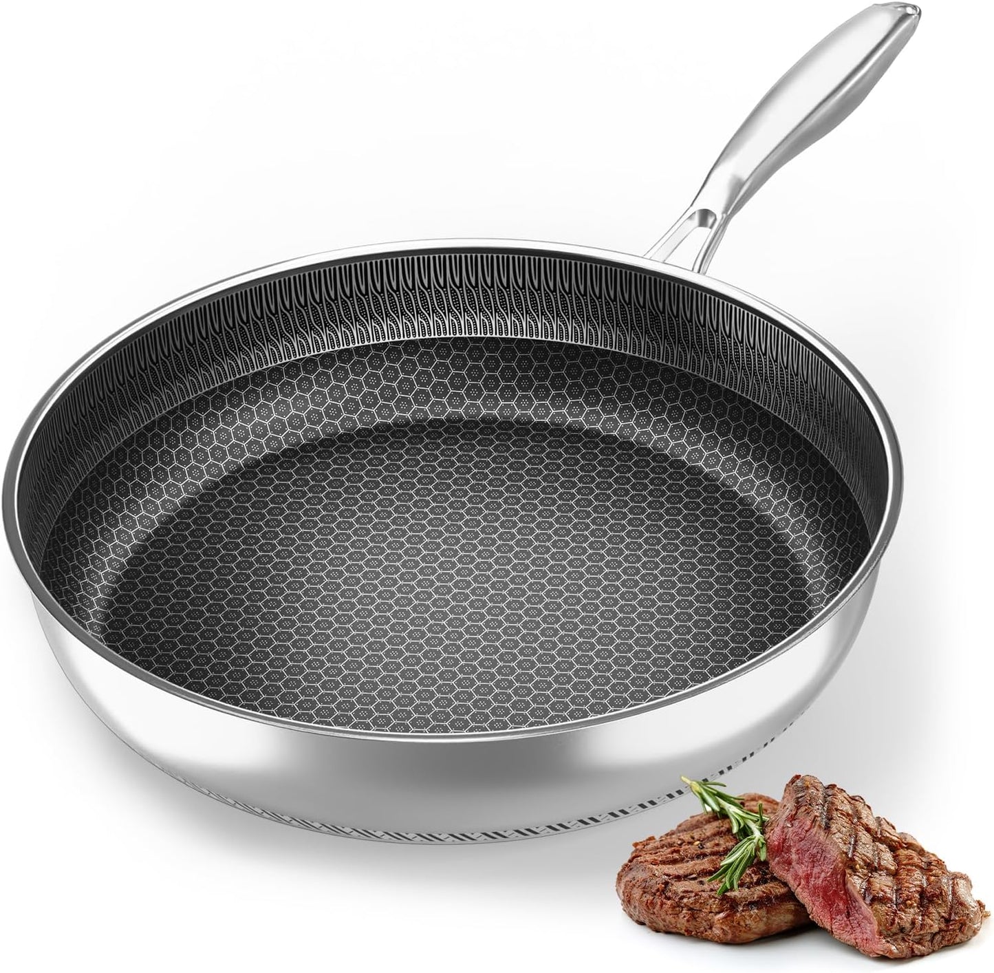 Stainless Steel Frying Pan,28CM Non-Stick Coating – Removable Handle, Induction Compatible, Oven & Dishwasher Safe, PTFE/PFOA-Free