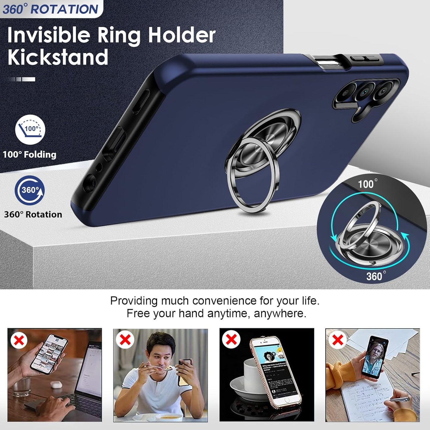 LeYi for Samsung Galaxy A15 4G/5G Case: and 2 Tempered Glass Screen Protector, with 360 Ring Holder Stand Magnetic Shockproof Heavy Duty Protective Phone Cover for A 15,Blue
