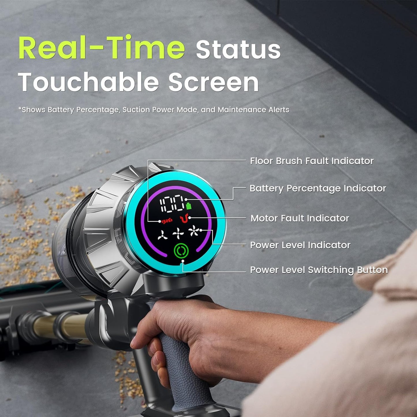 XT1 Cordless Vacuum Cleaner, 48Kpa/550W Powerful Suction with Touch Screen & Anti-Tangle Roller Brush, up to 70 mins Run Time, Stick Vauum Cleaner for for Hardwood Floor Carpet Car Pet Hair