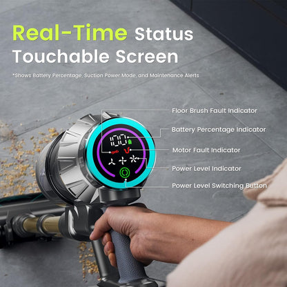 XT1 Cordless Vacuum Cleaner, 48Kpa/550W Powerful Suction with Touch Screen & Anti-Tangle Roller Brush, up to 70 mins Run Time, Stick Vauum Cleaner for for Hardwood Floor Carpet Car Pet Hair