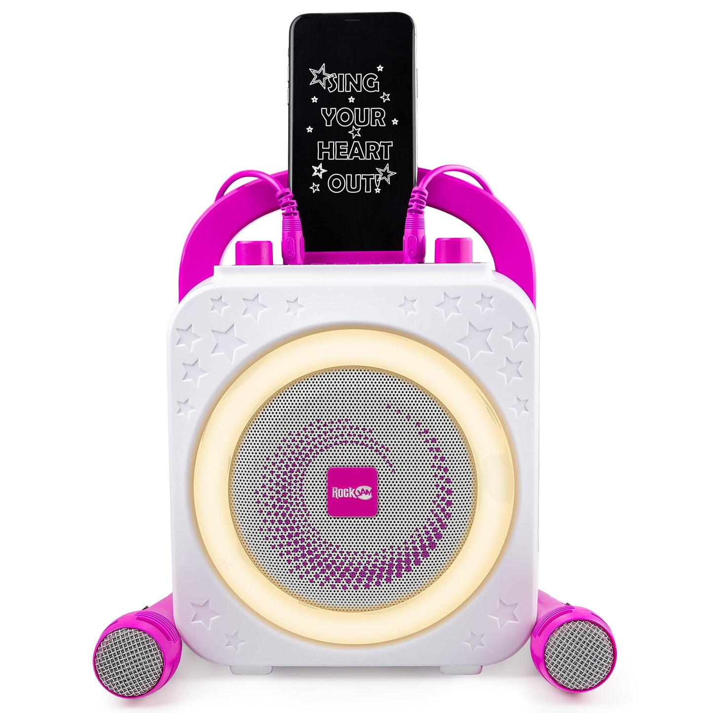 RockJam 10-Watt Rechargeable Bluetooth Karaoke Machine with Two Mics, Lightshow & Voice Effects