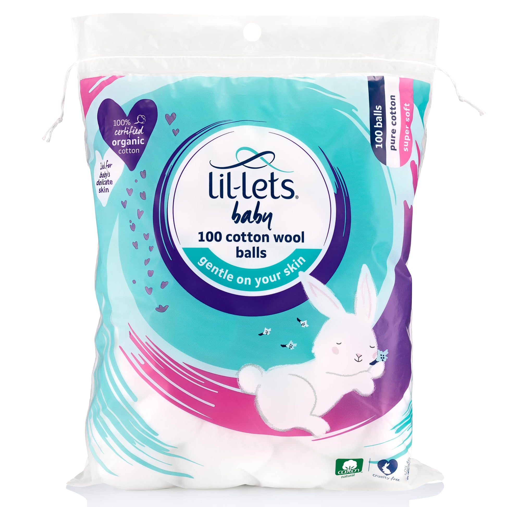 Lil-Lets Baby Cotton Wool Oval Pads, Certified Organic, 100% Pure Cotton Wool, Soft and Absorbent, Gentle on Baby's Delicate Skin, Dermatologically Tested, Ideal for Newborns, Pack of 50 Oval Pads