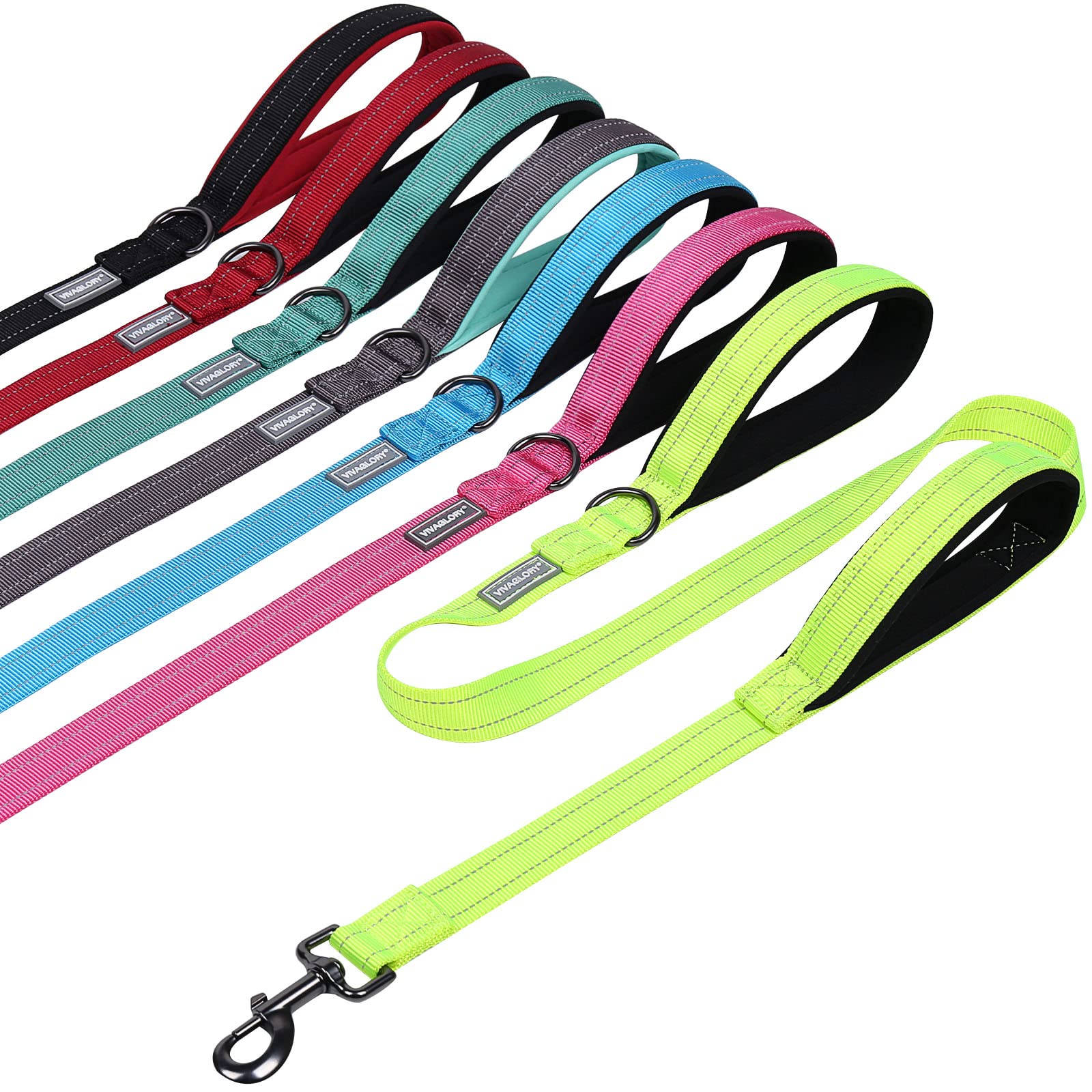 Traffic Handle Dog Lead, Soft Two Padded Handles Dog Leash, Strong Reflective & Metal Hook Training Dog Lead, Black