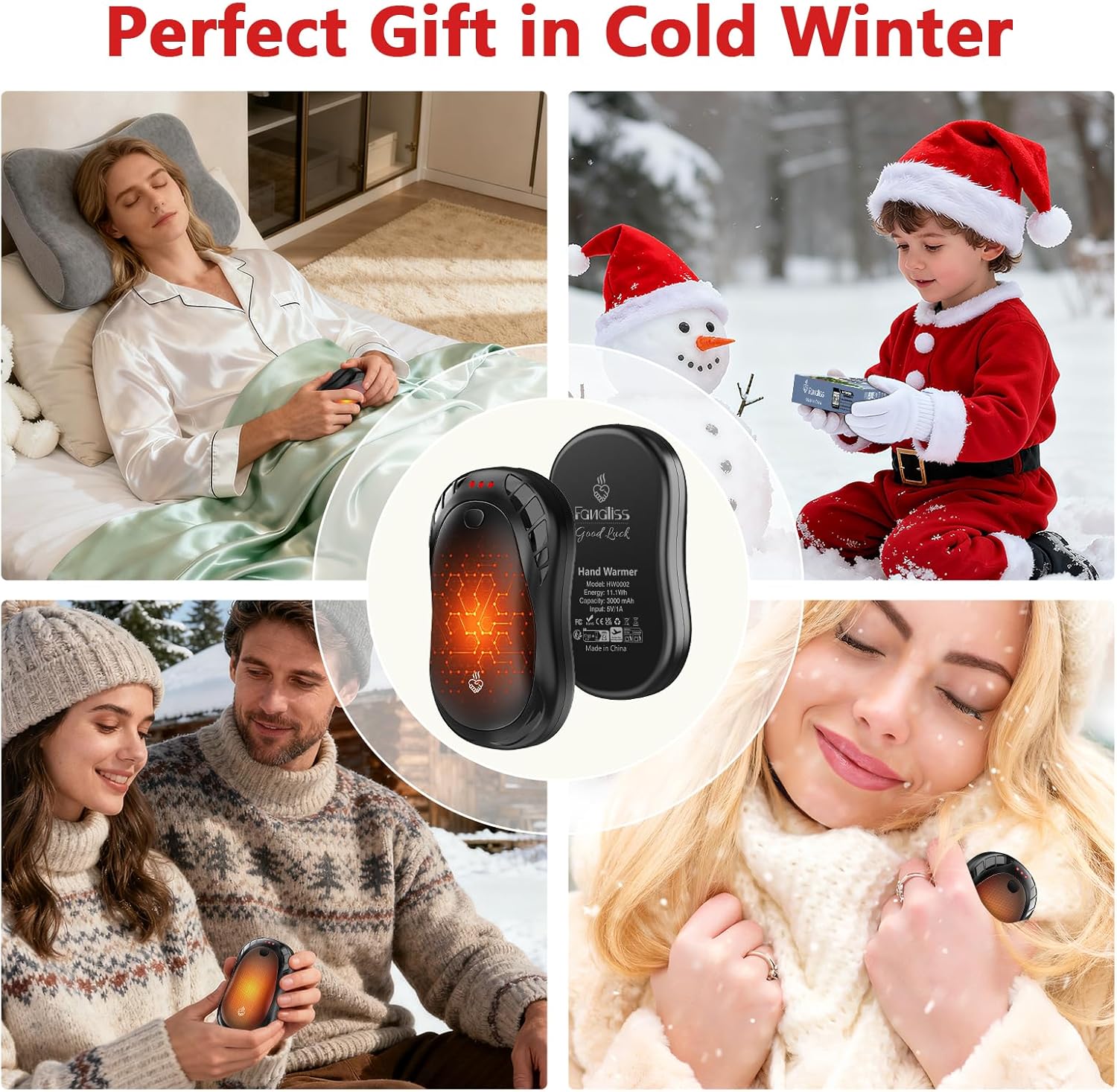 Hand Warmers Rechargeable 2 Pack FANDLISS 6000mAh Portable Reusable Hand Warmer,USB Rechargeable Hand Warmer 3 Heat Levels Up To 55°C For Raynauds,Outdoor,Camping,Women Mens Gifts