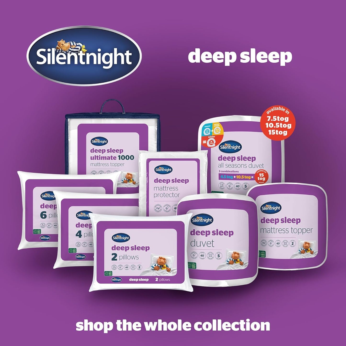 Silentnight Deep Sleep Mattress Topper Double Bed - Soft Supportive Comfortable Durable Bed Topper with Easy Fit Elasticated Straps - Hypoallergenic and Machine Washable - Double - 190x135cm