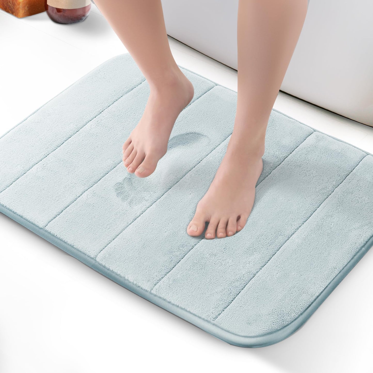 KEPLIN Memory Foam Bath Mat - Ultra-Soft, Highly Absorbent, Non-Slip, Machine Washable - Luxurious Comfort for Home & Bathroom Floors (Light Blue, 40 x 60cm)