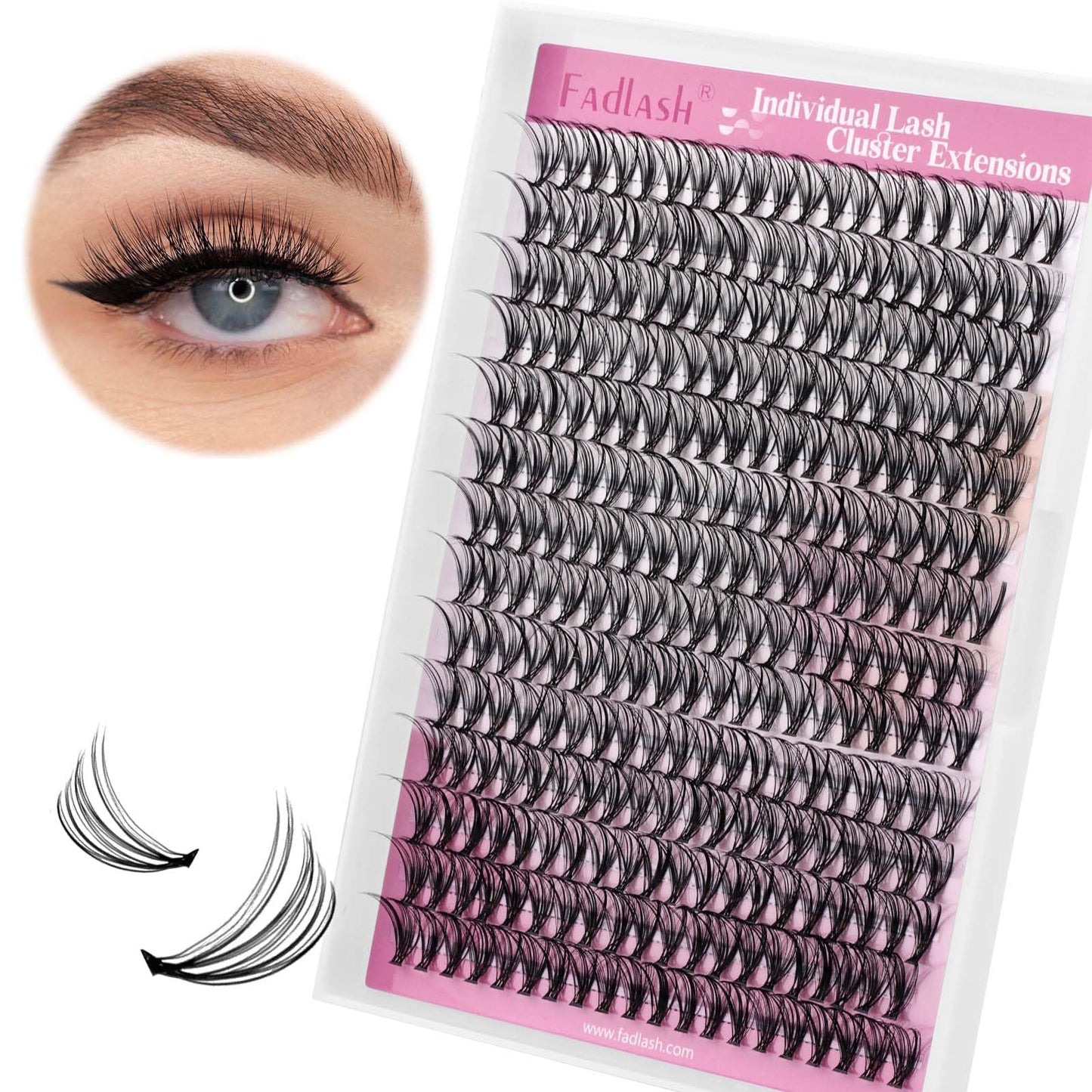 FADLASH DIY Lash Extension Kit Individual Lashes Clusters30P+40P D Curl 8-16mm Lash Bond and Seal, Clusters Lash Glue Remover and Eyelash Tweezers for Eyelash Extensions