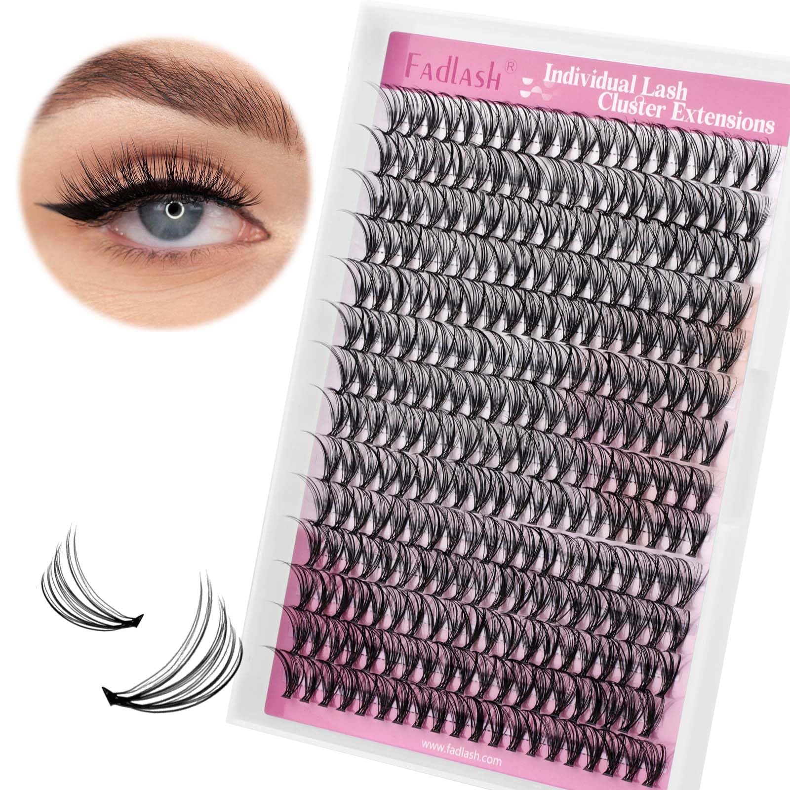 FADLASH DIY Lash Extension Kit Individual Lashes Clusters30P+40P D Curl 8-16mm Lash Bond and Seal, Clusters Lash Glue Remover and Eyelash Tweezers for Eyelash Extensions