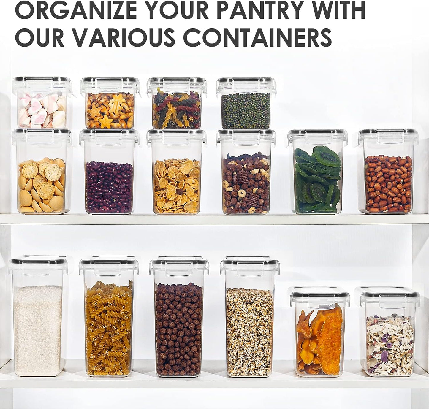 Vtopmart Set of 24 Airtight Food Storage Containers & Kitchen Storage Containers, BPA-Free Plastic Containers for Flour, Sugar and Baking Supplies, with 24 Labels (Black)