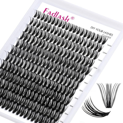 FADLASH DIY Lash Extension Kit Individual Lashes Clusters30P+40P D Curl 8-16mm Lash Bond and Seal, Clusters Lash Glue Remover and Eyelash Tweezers for Eyelash Extensions
