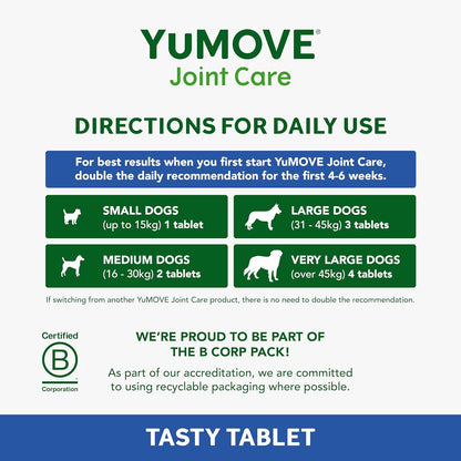 YuMOVE Senior Dog Joint Supplement, Higher Strength for Joint Care, Essential Hip & Joint Aid for Older Dogs with Glucosamine, Chondroitin, Green Lipped Mussel, Aged 8+, 120 Tablets