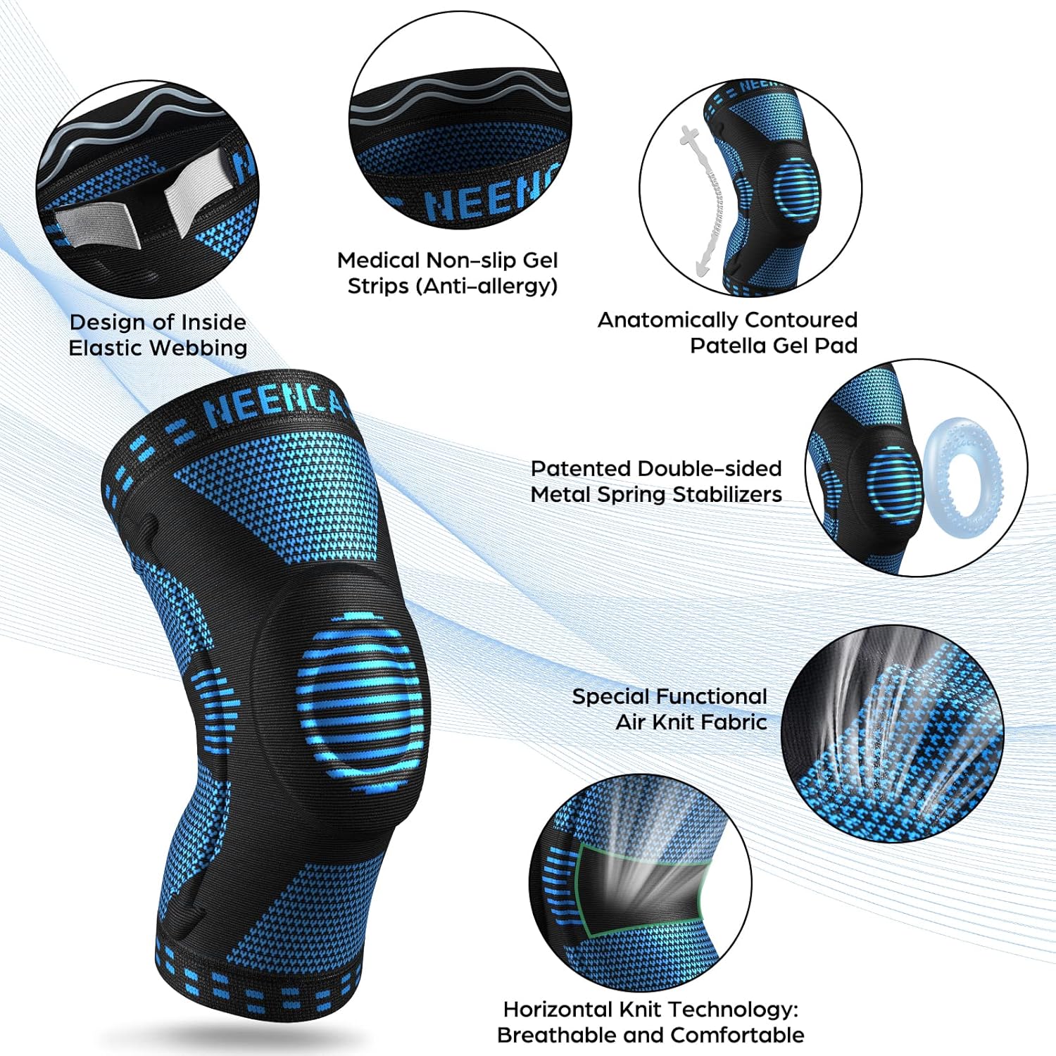 NEENCA Professional Knee Brace,Knee Compression Sleeve Support for Men Women with Patella Gel Pads & Side Stabilizers,Medical Grade Knee Pads for Running,Meniscus Tear,ACL,Arthritis,Joint Pain Relief