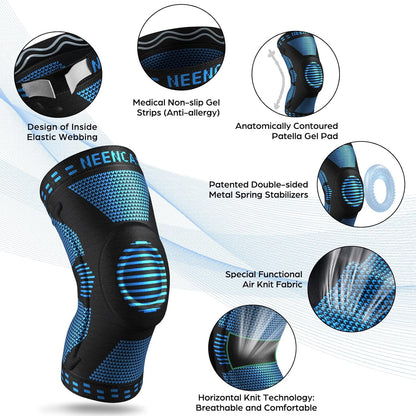 NEENCA Professional Knee Brace,Knee Compression Sleeve Support for Men Women with Patella Gel Pads & Side Stabilizers,Medical Grade Knee Pads for Running,Meniscus Tear,ACL,Arthritis,Joint Pain Relief