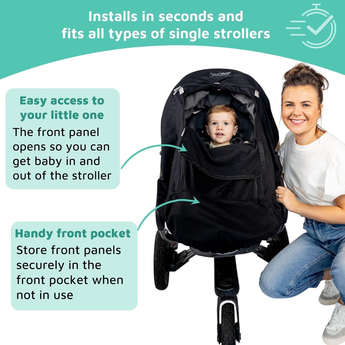 SnoozeShade Plus Extra (6m+) - Pram Sun Shade for Prams, Buggies, Travel Strollers & Pushchairs, Blocks 99% UV (UPF 50+), More Shade Than a Pram Parasol