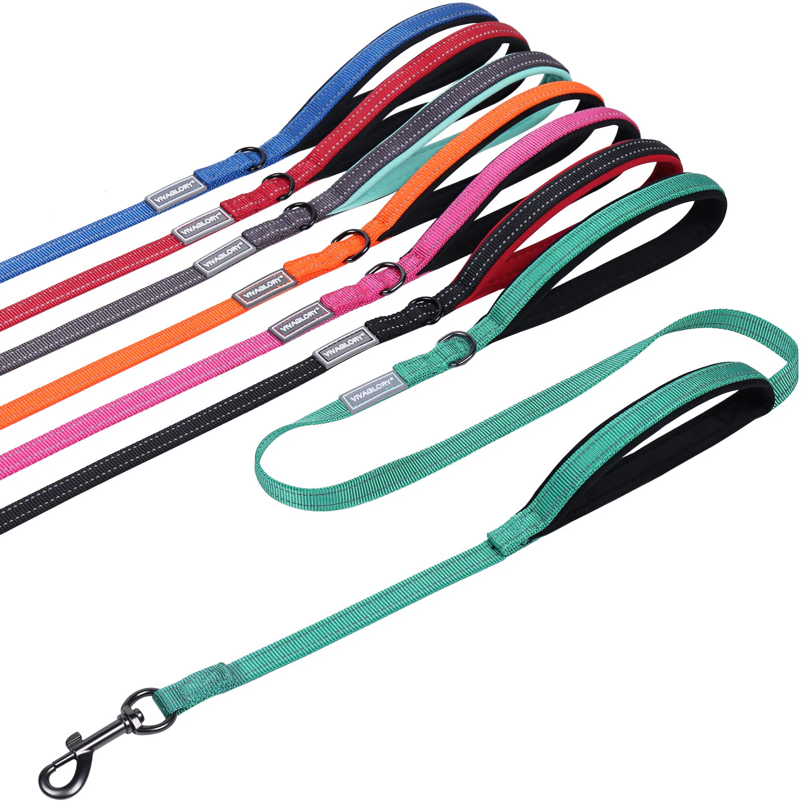 Traffic Handle Dog Lead, Soft Two Padded Handles Dog Leash, Strong Reflective & Metal Hook Training Dog Lead, Black