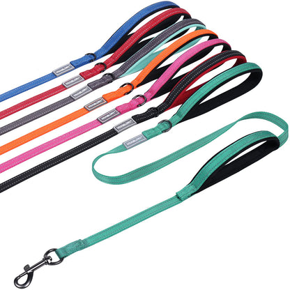 Traffic Handle Dog Lead, Soft Two Padded Handles Dog Leash, Strong Reflective & Metal Hook Training Dog Lead, Black