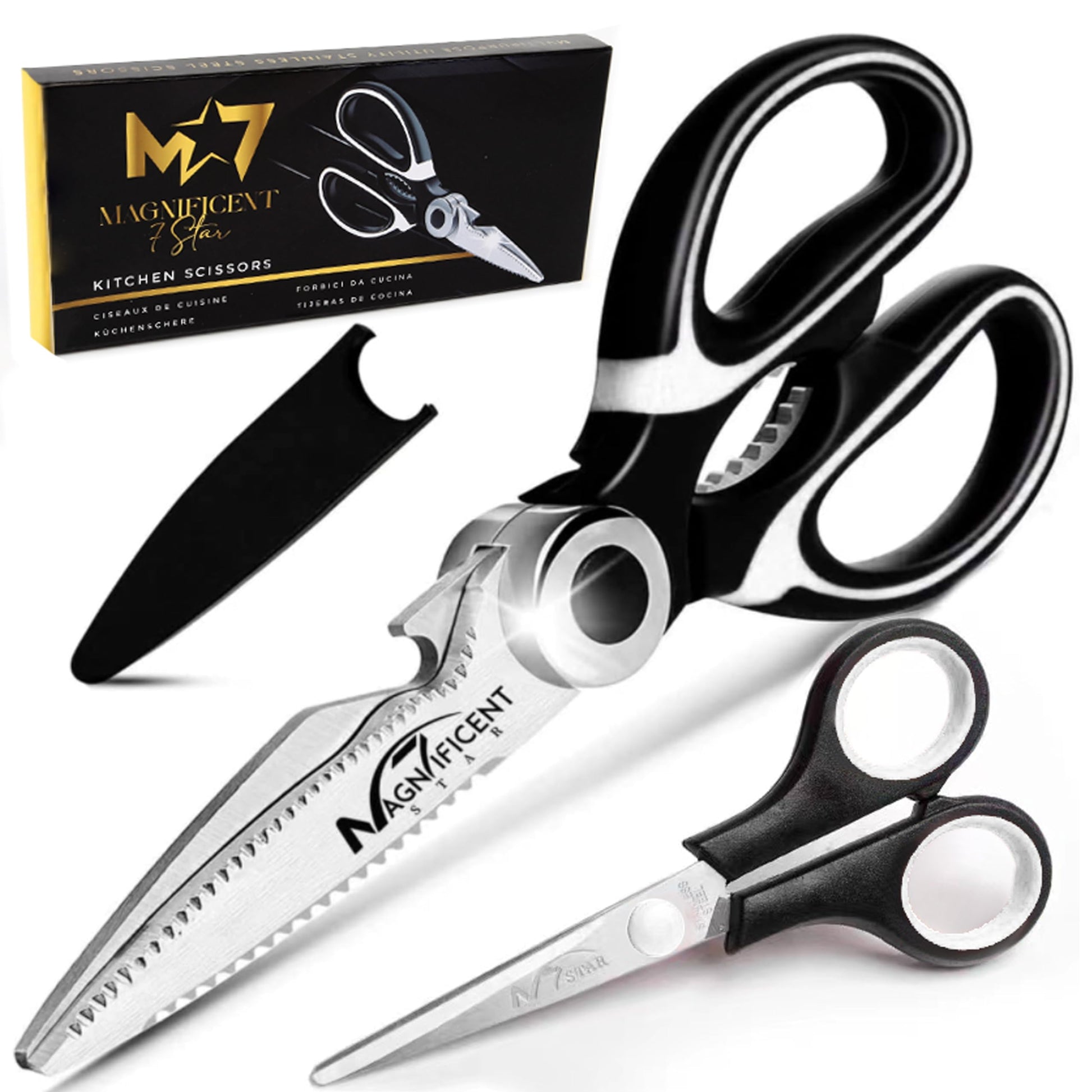 Magnificent Kitchen Scissor, Heavy Duty Scissors for Kitchen Use with Safety Cover & Soft Grip & Multi-Functional Utility Scissors, Shears for Meat Poultry Herbs Cutting, Bottle Jar Opener