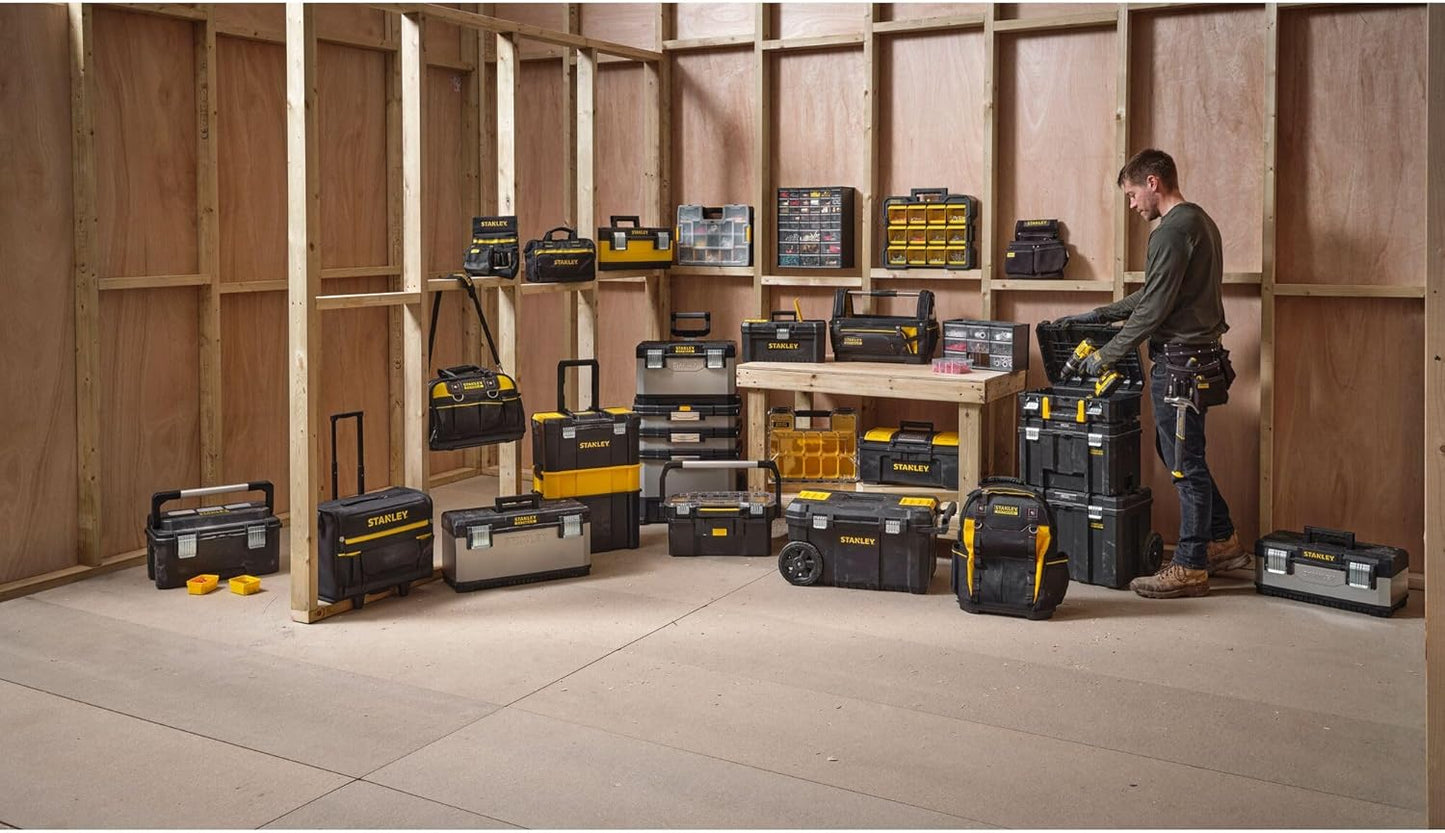 STANLEY Essential Tool Box (16in), Durable Storage Solution with Removable Tote Tray and Organisers, for Parts and Tools Storage, STST1-75518